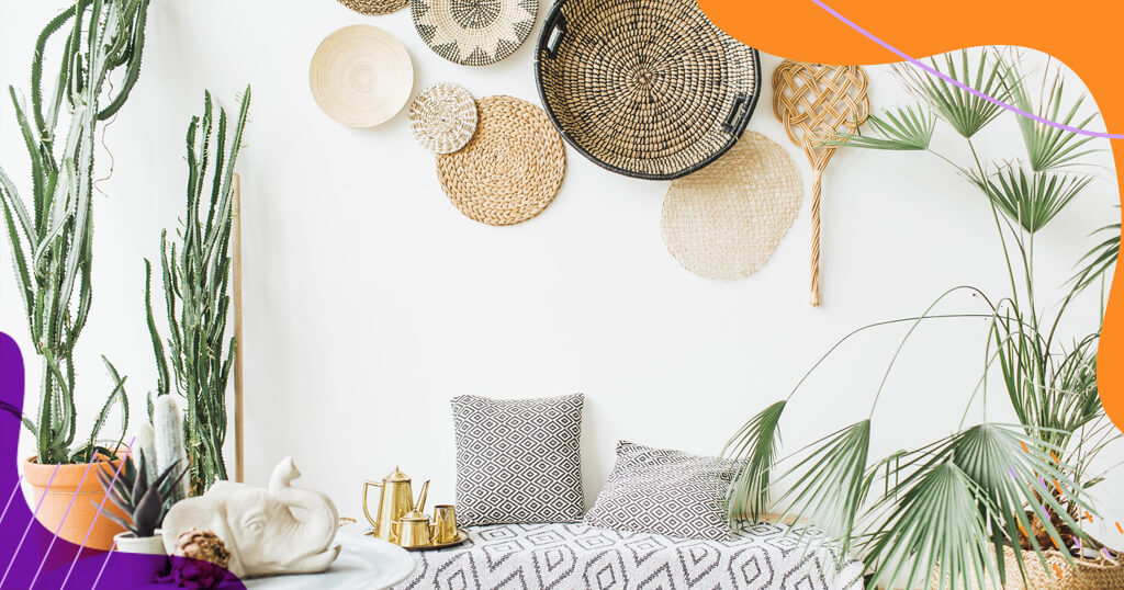 fotografia de um quarto com elementos de decoração boho